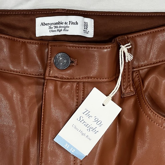 Abercrombie & Fitch 90s Sz 12 Brown Faux Leather Ultra High Rise NWT Pants - Picture 5 of 8